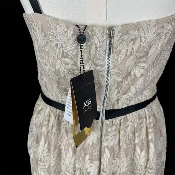 NWT ABS Allen Schwartz $659.00 boho metallic thread lace overlay full length - Picture 12 of 14